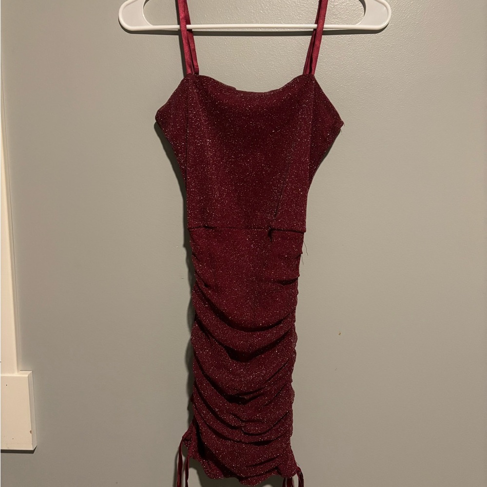Elegant Burgundy Ruched Dress